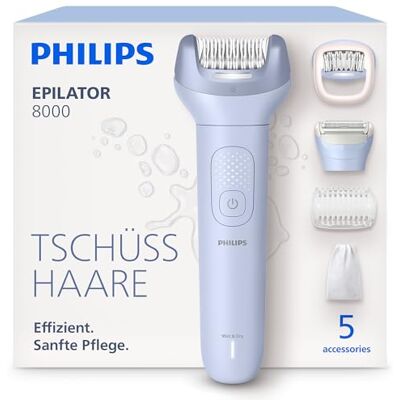 Philips Epilierer Series 8000 Kabelloser Epilierer für Nass- und Trockenanwendung, Haarentfernung für Beine und Körper, mit ProGuide, 5 Zubehörteile, 60 Min. Akku, Modell BRE709/00 Philips Epilierer Series 8000 Kabelloser Epilierer für Nass- und Trockenanwendung, Haarentfernung für Beine und Körper, mit ProGuide, 5 Zubehörteile, 60 Min. Akku, Modell BRE709/00