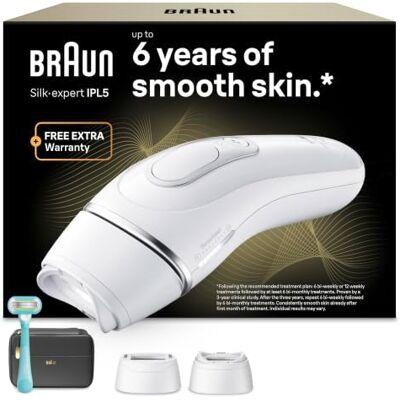 Braun IPL Geräte Haarentfernung Silk·expert Pro 5, PL5234, Weiß/Silber Alternative Laser Haarentfernung für Zuhause, Dauerhafte Haarentfernung, Inkl. Etui, Gillette Venus Rasierer Und 2 Aufsätze Braun IPL Geräte Haarentfernung Silk·expert Pro 5, PL5234, Weiß/Silber Alternative Laser Haarentfernung für Zuhause, Dauerhafte Haarentfernung, Inkl. Etui, Gillette Venus Rasierer Und 2 Aufsätze