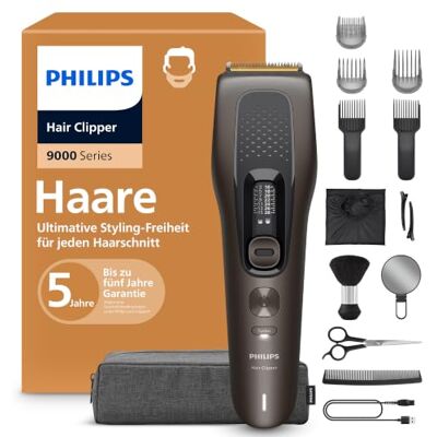 Philips Hair Clipper Series 9000 Haarschneider für Männer & Frauen, selbstschärfende Klingen, 28 Längen in 1-mm-Schritten, Trim-and-Flow, bis zu 180 Min. Laufzeit, 5-teiliges Barberset, HC9723/15 Philips Hair Clipper Series 9000 Haarschneider für Männer & Frauen, selbstschärfende Klingen, 28 Längen in 1-mm-Schritten, Trim-and-Flow, bis zu 180 Min. Laufzeit, 5-teiliges Barberset, HC9723/15