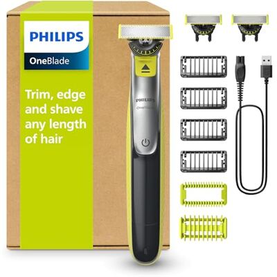Philips OneBlade 360 Face & Body elektrischer Rasierer, Trimmer & Bodygroomer, 3x 360 Klingen, 4x Trimmaufsätze (1/2/3/5 mm), 2x Körperaufsätze, Nass- & Trockenrasur für Gesicht & Körper (QP2834/31) Philips OneBlade 360 Face & Body elektrischer Rasierer, Trimmer & Bodygroomer, 3x 360 Klingen, 4x Trimmaufsätze (1/2/3/5 mm), 2x Körperaufsätze, Nass- & Trockenrasur für Gesicht & Körper (QP2834/31)