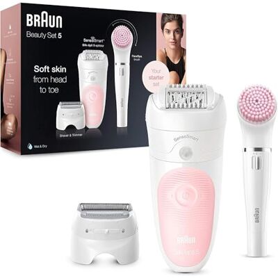 Braun Silk-épil 5 Beauty-Set, Epilierer Damen / Haarentferner, Aufsätze für Rasierer, Peeling, Reinigung für Gesicht und Körper, Tasche, 5-895, weiß/flamingo Braun Silk-épil 5 Beauty-Set, Epilierer Damen / Haarentferner, Aufsätze für Rasierer, Peeling, Reinigung für Gesicht und Körper, Tasche, 5-895, weiß/flamingo