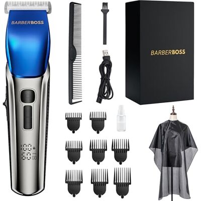 BARBERBOSS Kabelloser, selbstschärfender Bart- und Haarschneider, wasserdicht, mit Keramikklingen, LED-Display, schnelles Aufladen, 4 Geschwindigkeitsstufen und 8 Kammaufsätze QR-2083 BARBERBOSS Kabelloser, selbstschärfender Bart- und Haarschneider, wasserdicht, mit Keramikklingen, LED-Display, schnelles Aufladen, 4 Geschwindigkeitsstufen und 8 Kammaufsätze QR-2083