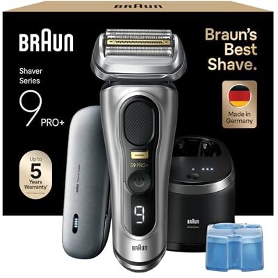 Braun Series 9 Pro+ Rasierer Herren, Elektrorasierer mit 5 Pro Rasierelementen, Langhaarschneider & Reinigungsstation, Rasierer-Ladeetui PowerCase, 60 Min Laufzeit, Made in Germany, 9577cc, Silber Braun Series 9 Pro+ Rasierer Herren, Elektrorasierer mit 5 Pro Rasierelementen, Langhaarschneider & Reinigungsstation, Rasierer-Ladeetui PowerCase, 60 Min Laufzeit, Made in Germany, 9577cc, Silber