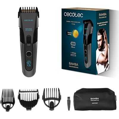 Cecotec Akku-Haarschneider PrecisionCare Titan, 90 Min Titanium-beschichtete Edelstahlklingen, Hohe Härte, Verschleißfestigkeit, Langanhaltende Schärfe, Bartschneider-Kamm 1-12 mm Cecotec Akku-Haarschneider PrecisionCare Titan, 90 Min Titanium-beschichtete Edelstahlklingen, Hohe Härte, Verschleißfestigkeit, Langanhaltende Schärfe, Bartschneider-Kamm 1-12 mm