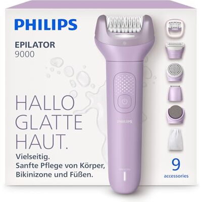 Philips Epilierer Series 9000 Kabelloser Epilierer für Nass- und Trockenanwendung, Beine, Körper und Bikinizone, mit ProGuide, 9 Zubehörteile inkl. Pediküre-Aufsatz, 60 Min. Akku, Modell BRE728/00 Philips Epilierer Series 9000 Kabelloser Epilierer für Nass- und Trockenanwendung, Beine, Körper und Bikinizone, mit ProGuide, 9 Zubehörteile inkl. Pediküre-Aufsatz, 60 Min. Akku, Modell BRE728/00