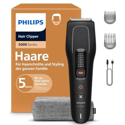 Philips Hair Clipper Series 5000 Haarschneider für Männer & Frauen, selbstschärfende Stahlklingen, 10 Längen in 3-mm-Schritten, Trim-and-Flow-Technologie, bis zu 75 Min. Laufzeit, Modell HC5721/15 Philips Hair Clipper Series 5000 Haarschneider für Männer & Frauen, selbstschärfende Stahlklingen, 10 Längen in 3-mm-Schritten, Trim-and-Flow-Technologie, bis zu 75 Min. Laufzeit, Modell HC5721/15