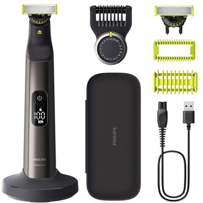 Philips OneBlade Pro 360 Face & Body elektrischer Rasierer, Trimmer & Bodygroomer, 2x 360 Klingen, Präzisionskamm, 2x Körperaufsätze, Reisetasche, Ladestation, für Gesicht & Körper (QP6652/30) Philips OneBlade Pro 360 Face & Body elektrischer Rasierer, Trimmer & Bodygroomer, 2x 360 Klingen, Präzisionskamm, 2x Körperaufsätze, Reisetasche, Ladestation, für Gesicht & Körper (QP6652/30)