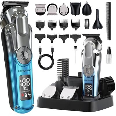 PORTENTUM Haarschneidemaschine profi – Set mit 21 – LED – Barttrimmer herren – trimmer für Gesicht und Körper – Bartschneider – 6 Aufsätze – 7 Kammaufsätze – USB-C – Kompakte Aufbewahrungsstation PORTENTUM Haarschneidemaschine profi – Set mit 21 – LED – Barttrimmer herren – trimmer für Gesicht und Körper – Bartschneider – 6 Aufsätze – 7 Kammaufsätze – USB-C – Kompakte Aufbewahrungsstation