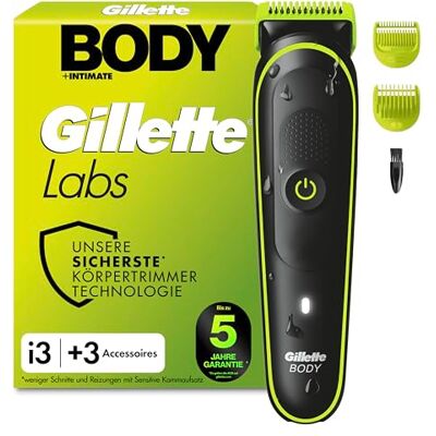 Gillette Labs i3 Body + Intimate Trimmer Herren, Schwarz/Grün Intimrasierer Mann für Körper, Intimbereich mit SkinFirst-Technologie, Wasserdichte, Inkl. 3 Zubehörteile Gillette Labs i3 Body + Intimate Trimmer Herren, Schwarz/Grün Intimrasierer Mann für Körper, Intimbereich mit SkinFirst-Technologie, Wasserdichte, Inkl. 3 Zubehörteile
