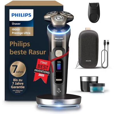 Philips elektrischer Rasierer i9000 Prestige Ultra für Herren, Nass- und Trockenrasur, schwarz, Druck- und Bewegungssensor, Trimmeraufsatz, Reinigungsstation, Ladestation und Reiseetui (XP9405/31) Philips elektrischer Rasierer i9000 Prestige Ultra für Herren, Nass- und Trockenrasur, schwarz, Druck- und Bewegungssensor, Trimmeraufsatz, Reinigungsstation, Ladestation und Reiseetui (XP9405/31)