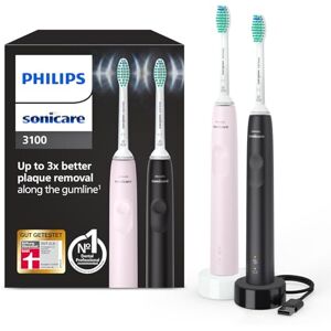 Philips Sonicare 3100 elektrische Zahnbürste, Schallzahnbürste, Andruckkontrolle und Timer, Sugar Rose und Schwarz, Zweierpack, Modell HX3675/15 Philips Sonicare 3100 elektrische Zahnbürste, Schallzahnbürste, Andruckkontrolle und Timer, Sugar Rose und Schwarz, Zweierpack, Modell HX3675/15