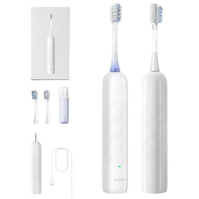 Mova Fresh SweepDrive elektrische Zahnbürste, wiederaufladbare elektrische Zahnbürste für Erwachsene, Typ-C-Ladung, intuitiver Drucksensor, 3-in-1-Ersatzbürstenkopf mit Halter, weiß Mova Fresh SweepDrive elektrische Zahnbürste, wiederaufladbare elektrische Zahnbürste für Erwachsene, Typ-C-Ladung, intuitiver Drucksensor, 3-in-1-Ersatzbürstenkopf mit Halter, weiß