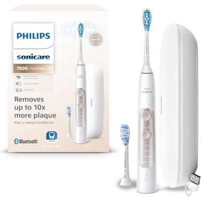 Philips Sonicare ExpertClean 7500 elektrische Zahnbürste, Schallzahnbürste mit App, 4 Putzmodi und 3 Intensitätsstufen, Drucksensor, Reiseetui, White-Gold, Modell HX9691/02 Philips Sonicare ExpertClean 7500 elektrische Zahnbürste, Schallzahnbürste mit App, 4 Putzmodi und 3 Intensitätsstufen, Drucksensor, Reiseetui, White-Gold, Modell HX9691/02