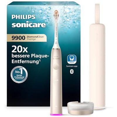 Philips Sonicare DiamondClean Prestige 9900 elektrische Zahnbürste – Schallzahnbürste mit 1x A3 Premium-All-in-One-Bürstenkopf und Ladeetui in Champagner (Modell HX9992/11) Philips Sonicare DiamondClean Prestige 9900 elektrische Zahnbürste – Schallzahnbürste mit 1x A3 Premium-All-in-One-Bürstenkopf und Ladeetui in Champagner (Modell HX9992/11)