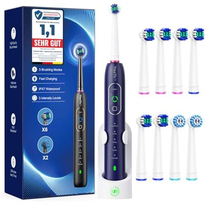 YTEATH PRO Elektrische Zahnbürsten, Rotierende Zahnbürsten für Erwachsene und Kinder mit 8 Aufsteckbürste (2 Typen), 3 Intensitäten, 5 Modi, Electric Toothbrush mit Wandhalterung Ladestation, wasserdicht IPX7 YTEATH PRO Elektrische Zahnbürsten, Rotierende Zahnbürsten für Erwachsene und Kinder mit 8 Aufsteckbürste (2 Typen), 3 Intensitäten, 5 Modi, Electric Toothbrush mit Wandhalterung Ladestation, wasserdicht IPX7