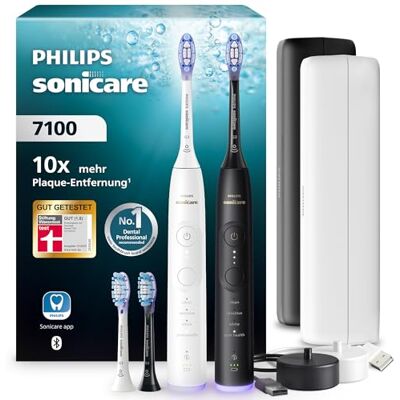 Philips Sonicare Series 7100 Elektrische Zahnbürste Technologie der nächsten Generation, Drucksensor, 12 Putzeinstellungen, 21 Tage Laufzeit, Reiseladeetui, Weiß & Schwarz, Doppelpack, HX7429/04 Philips Sonicare Series 7100 Elektrische Zahnbürste Technologie der nächsten Generation, Drucksensor, 12 Putzeinstellungen, 21 Tage Laufzeit, Reiseladeetui, Weiß & Schwarz, Doppelpack, HX7429/04