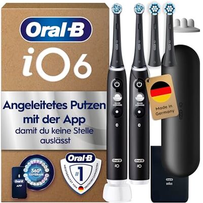 Oral-B iO Series 6 Elektrische Zahnbürste, Doppelpack, Schwarz Inkl. 4 Aufsteckbürsten, Reise-Etui, Electric Toothbrush mit 5 Putzmodi für Zahnpflege Oral-B iO Series 6 Elektrische Zahnbürste, Doppelpack, Schwarz Inkl. 4 Aufsteckbürsten, Reise-Etui, Electric Toothbrush mit 5 Putzmodi für Zahnpflege