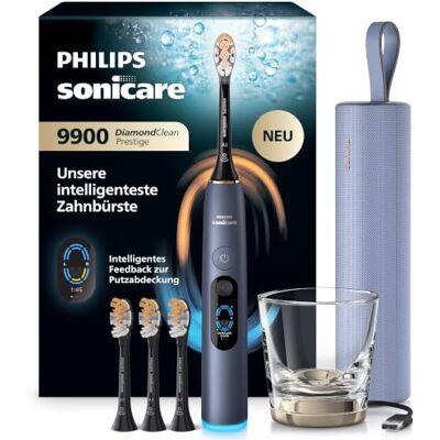 Philips Sonicare Next-Generation DiamondClean 9900 Prestige elektrische Zahnbürste intelligentes Feedback zur Putzabdeckung, intelligente Andruckkontrolle und 24 Einstellungen, Sturmblau, HX9815/98 Philips Sonicare Next-Generation DiamondClean 9900 Prestige elektrische Zahnbürste intelligentes Feedback zur Putzabdeckung, intelligente Andruckkontrolle und 24 Einstellungen, Sturmblau, HX9815/98