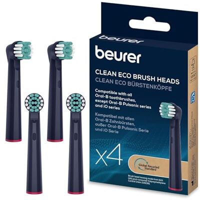 Beurer TB Clean Eco Aufsteckbürsten für elektrische Zahnbürste, 4 Bürstenköpfe kompatibel mit Oral-B Zahnbürsten, Borsten aus 100% nachwachsenden Rohstoffen, effektive Zahnreinigung, Härtegrad Mittel Beurer TB Clean Eco Aufsteckbürsten für elektrische Zahnbürste, 4 Bürstenköpfe kompatibel mit Oral-B Zahnbürsten, Borsten aus 100% nachwachsenden Rohstoffen, effektive Zahnreinigung, Härtegrad Mittel