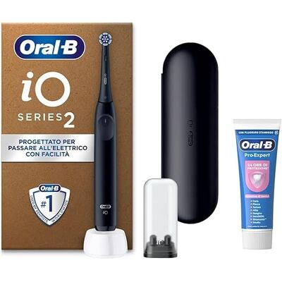 Oral-B Wiederaufladbare elektrische Zahnbürste iO 2 Schwarz, 1 Ersatzkopf, 1 Reiseetui, 1 Bürstenkopfhalter + 1 Zahnpasta Oral-B Wiederaufladbare elektrische Zahnbürste iO 2 Schwarz, 1 Ersatzkopf, 1 Reiseetui, 1 Bürstenkopfhalter + 1 Zahnpasta