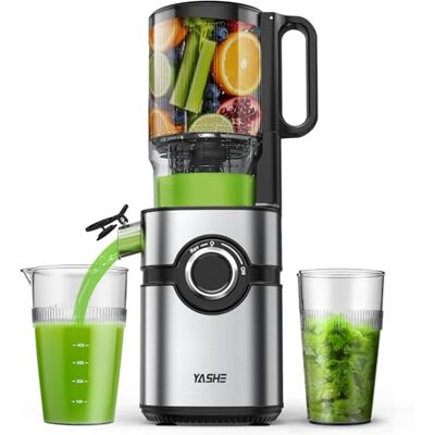 YASHE Slow Juicer Entsafter mit 127 mm Einfüllschacht, Cold Press Juicer für ganze Früchte & Gemüse, elektrische Saftpresse mit 50RPM, hoher Saftausbeute, BPA-frei, spülmaschinengeeignet, Schwarz YASHE Slow Juicer Entsafter mit 127 mm Einfüllschacht, Cold Press Juicer für ganze Früchte & Gemüse, elektrische Saftpresse mit 50RPM, hoher Saftausbeute, BPA-frei, spülmaschinengeeignet, Schwarz