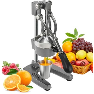 ROVSUN Saftpresse Manuell Edelstahl, Zitronenpresse Manuell, Entsafter Obstpresse, Zitruspresse, Apfelpresse, Orangenpresse 18x22x37 cm Grau ROVSUN Saftpresse Manuell Edelstahl, Zitronenpresse Manuell, Entsafter Obstpresse, Zitruspresse, Apfelpresse, Orangenpresse 18x22x37 cm Grau