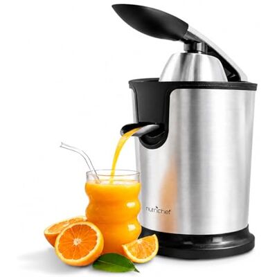Nutrichef Elektrische Zitruspresse 160 W Edelstahl mit Hebelarm – Orangenpresse für Orangen, Zitronen und Limetten, Hohe Saftausbeute, Tropfstopp Ausguss, Spülmaschinenfest Nutrichef Elektrische Zitruspresse 160 W Edelstahl mit Hebelarm – Orangenpresse für Orangen, Zitronen und Limetten, Hohe Saftausbeute, Tropfstopp Ausguss, Spülmaschinenfest