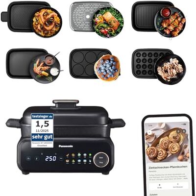 Panasonic NF-GM600 6-in-1 Elektro-Multikocher, Elektro Tischgrill, Testsieger 1.5, Plancha, Braten, Slow Cook, BBQ, Dämpfen, Sautieren, 1400W, 40–250 C, 9 Auto-Modi, 6 Antihaftplatten, Rauchabsaugung Panasonic NF-GM600 6-in-1 Elektro-Multikocher, Elektro Tischgrill, Testsieger 1.5, Plancha, Braten, Slow Cook, BBQ, Dämpfen, Sautieren, 1400W, 40–250 C, 9 Auto-Modi, 6 Antihaftplatten, Rauchabsaugung
