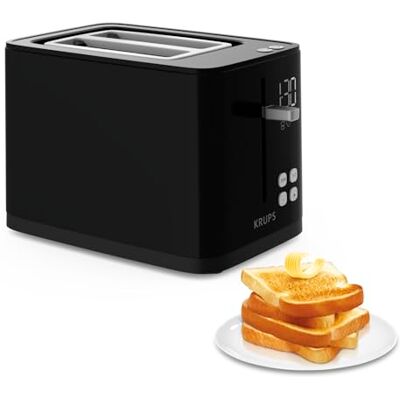 Krups KH641810 Smart'n Light Toaster, Zwei-Scheiben-Toaster, Digitaldisplay, 7 Bräunungsstufen, herausnehmbare Krümelschublade, Countdown, Anhebevorrichtung, Schwarz Krups KH641810 Smart'n Light Toaster, Zwei-Scheiben-Toaster, Digitaldisplay, 7 Bräunungsstufen, herausnehmbare Krümelschublade, Countdown, Anhebevorrichtung, Schwarz