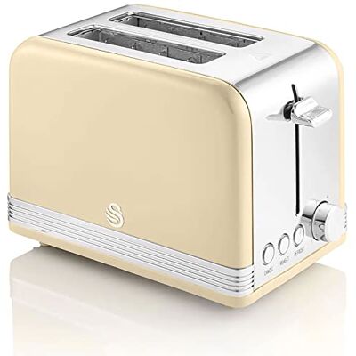 Swan Retro ST19010CNEU 2-Scheiben-Breitschlitz-Brottoaster, Vintage Design, 3 Funktionen: Auftauen/Aufwärmen/Abbrechen, 6 Toaststufenregler, Edelstahl, Creme, 815W Swan Retro ST19010CNEU 2-Scheiben-Breitschlitz-Brottoaster, Vintage Design, 3 Funktionen: Auftauen/Aufwärmen/Abbrechen, 6 Toaststufenregler, Edelstahl, Creme, 815W
