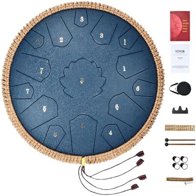 VEVOR Zungentrommel 356 mm, Steel Tongue Drum 15 Noten, Regentrommel, C-Dur-Tonart, Regenglockenspiel mit 2 Schlägeln & Tragetasche, Handpan-Trommel, Schlaginstrument für Musikunterricht & Yoga, Blau VEVOR Zungentrommel 356 mm, Steel Tongue Drum 15 Noten, Regentrommel, C-Dur-Tonart, Regenglockenspiel mit 2 Schlägeln & Tragetasche, Handpan-Trommel, Schlaginstrument für Musikunterricht & Yoga, Blau
