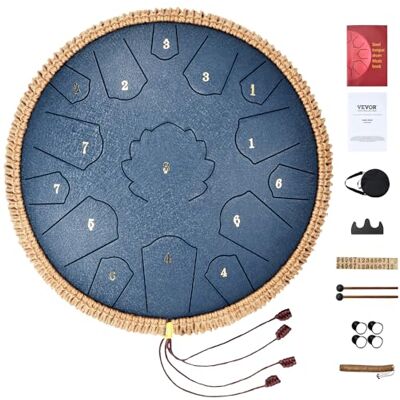 VEVOR Zungentrommel 356mm, Steel Tongue Drum 15 Noten, Regentrommel D-Dur-Tonart, Regenglockenspiel mit 2 Schlägeln & Tragetasche, Handpan-Trommel, Schlaginstrument für Musikunterricht & Yoga, Blau VEVOR Zungentrommel 356mm, Steel Tongue Drum 15 Noten, Regentrommel D-Dur-Tonart, Regenglockenspiel mit 2 Schlägeln & Tragetasche, Handpan-Trommel, Schlaginstrument für Musikunterricht & Yoga, Blau