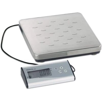 MAUL Paketwaage digital cargo silber 50 kg präzise LCD flexibel per Netzteil oder Batterie, robuste Edelstahlfläche, separates Bedienpult, Tare- und Zählfunktion, platzsparend MAUL Paketwaage digital cargo silber 50 kg präzise LCD flexibel per Netzteil oder Batterie, robuste Edelstahlfläche, separates Bedienpult, Tare- und Zählfunktion, platzsparend