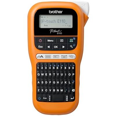 Brother PT-E110 Industrielles Beschriftungsgerät (für 3,5 bis 12 mm breite TZe-Schriftbänder, Beschriftung von Kabeln und Anschlüssen), orange Brother PT-E110 Industrielles Beschriftungsgerät (für 3,5 bis 12 mm breite TZe-Schriftbänder, Beschriftung von Kabeln und Anschlüssen), orange