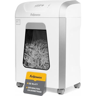 Fellowes Aktenvernichter, Papierschredder für 12 Blatt Partikelschnitt, Aktenvernichter P4, Schredder für Büro und Homeoffice, Powershred FS-12C, mit 19L Papierkorb, verarbeitet Kreditkarten, Weiß Fellowes Aktenvernichter, Papierschredder für 12 Blatt Partikelschnitt, Aktenvernichter P4, Schredder für Büro und Homeoffice, Powershred FS-12C, mit 19L Papierkorb, verarbeitet Kreditkarten, Weiß