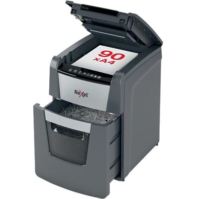 Rexel Optimum AutoFeed+ 90X Automatischer Aktenvernichter, 90 Blatt automatisch, Sicherheitsstufe P4, Partikelschnitt, für Zuhause / Home Office, 34 Liter Abfallbehälter, 2020090XEU Rexel Optimum AutoFeed+ 90X Automatischer Aktenvernichter, 90 Blatt automatisch, Sicherheitsstufe P4, Partikelschnitt, für Zuhause / Home Office, 34 Liter Abfallbehälter, 2020090XEU