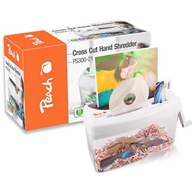 Peach Aktenvernichter P4 1 Blatt Schredder manuell A4 klein ohne Strom Partikelschnitt Aktenschredder für CD Kreditkarten Plastikkarten, 4L Auffangbehälter, CO2 neutrales Aktenvernichten PS300-21A Peach Aktenvernichter P4 1 Blatt Schredder manuell A4 klein ohne Strom Partikelschnitt Aktenschredder für CD Kreditkarten Plastikkarten, 4L Auffangbehälter, CO2 neutrales Aktenvernichten PS300-21A