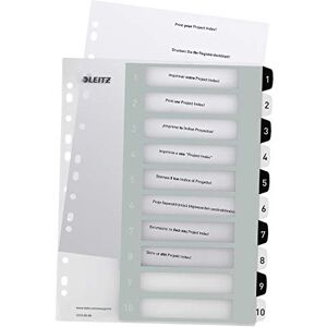 Leitz Register für A4, PC-beschriftbares Deckblatt und 10 Trennblätter, Taben mit Zahlenaufdruck 1-10, Überbreite, Weiß/Schwarz, Polypropylen, WOW, 12150000 Leitz Register für A4, PC-beschriftbares Deckblatt und 10 Trennblätter, Taben mit Zahlenaufdruck 1-10, Überbreite, Weiß/Schwarz, Polypropylen, WOW, 12150000