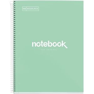 Miquelrius Notizbuch A4 Notebook, 1 farbiger Streifen, 80 Blatt mit raster 5 x 5 mm, Papier 90 g/m² mikroperforiert mit 4 Bohrungen für 4 Ringe, Einband aus Karton, Farbe Mintgrün Miquelrius Notizbuch A4 Notebook, 1 farbiger Streifen, 80 Blatt mit raster 5 x 5 mm, Papier 90 g/m² mikroperforiert mit 4 Bohrungen für 4 Ringe, Einband aus Karton, Farbe Mintgrün