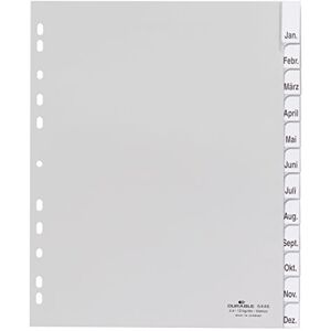 Durable Kunststoffregister (mit blanko Taben, A4 hoch, überbreit) 12-teilig, grau, 644610 Durable Kunststoffregister (mit blanko Taben, A4 hoch, überbreit) 12-teilig, grau, 644610