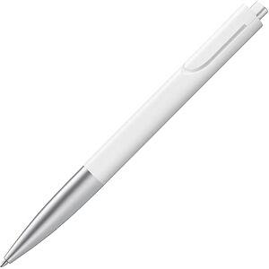 Lamy noto schlichter Kugelschreiber 283 aus Kunststoff in der Farbe weiß-silber mit dreieckigem Korpus und Druckmechanik, inkl. Großraummine M 16 Strichbreite M in schwarz Lamy noto schlichter Kugelschreiber 283 aus Kunststoff in der Farbe weiß-silber mit dreieckigem Korpus und Druckmechanik, inkl. Großraummine M 16 Strichbreite M in schwarz