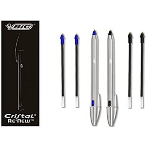 BIC Cristal Re'New Gift Box, nachfüllbarer Kugelschreiber aus Metall, Blau und Schwarz, 2 Stifte + 4 Ersatzminen, für Schule und Büro BIC Cristal Re'New Gift Box, nachfüllbarer Kugelschreiber aus Metall, Blau und Schwarz, 2 Stifte + 4 Ersatzminen, für Schule und Büro