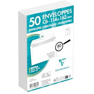 Clairefontaine 5936C Packung mit 50 Umschlägen weiß C6-114x162mm, vertraulich, selbstklebend, 80g, 1 Pack Clairefontaine 5936C Packung mit 50 Umschlägen weiß C6-114x162mm, vertraulich, selbstklebend, 80g, 1 Pack