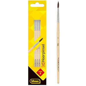 Idena 90090 Haarpinsel, Größe 8, mit unlackiertem Holzstiel, 12er Set, Malpinsel für Schulkinder Hobbykünstler Idena 90090 Haarpinsel, Größe 8, mit unlackiertem Holzstiel, 12er Set, Malpinsel für Schulkinder Hobbykünstler