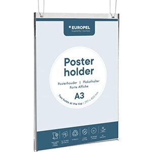 Europel Posterhalter zum Aufhängen A3 – Doppelseitig, 2 Aufhängelöcher, Acryl kristallklar, Einschub von oben oder seitlich, für Büro, Galerie und Messe Europel Posterhalter zum Aufhängen A3 – Doppelseitig, 2 Aufhängelöcher, Acryl kristallklar, Einschub von oben oder seitlich, für Büro, Galerie und Messe