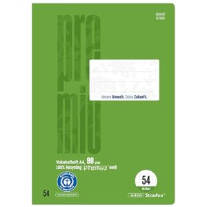 Staufen premio Vokabelheft 2 Hefte je 40 Blatt, DIN A4, Lineatur 54 (Vokabelheft mit 2 Trennlinien), 90 g/m² Recyclingpapier, runde Ecken verhindern „Eselsohren“ Staufen premio Vokabelheft 2 Hefte je 40 Blatt, DIN A4, Lineatur 54 (Vokabelheft mit 2 Trennlinien), 90 g/m² Recyclingpapier, runde Ecken verhindern „Eselsohren“
