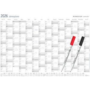Staedtler Jahresplaner Lumocolor Set 2026, Wandkalender trocken abwischbar, Größe DIN A1, incl. Stifte und Stift-Klemmen, Sonderedition, 641 JPAMZW Staedtler Jahresplaner Lumocolor Set 2026, Wandkalender trocken abwischbar, Größe DIN A1, incl. Stifte und Stift-Klemmen, Sonderedition, 641 JPAMZW