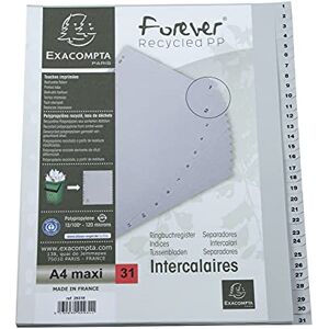 Exacompta 2931E Kunststoff-Register 1-31 für DIN A4 MAXI aus recyceltem Kunststoff 31-teilig volle Höhe 24 x 29,7 cm grau mit bedruckten Taben Universallochung Blauer Engel Trennblätter Trennstreifen Exacompta 2931E Kunststoff-Register 1-31 für DIN A4 MAXI aus recyceltem Kunststoff 31-teilig volle Höhe 24 x 29,7 cm grau mit bedruckten Taben Universallochung Blauer Engel Trennblätter Trennstreifen