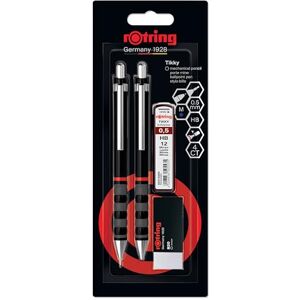 rOtring Tikky Set aus FeinminenstiftKugelschreiberRadierer und Ersatzminen Bleistift mit HB-Mine0,5 mm Schreibgerät mit mittelgroßer Spitze Schwarz Leicht mit gummierter Griffzone rOtring Tikky Set aus FeinminenstiftKugelschreiberRadierer und Ersatzminen Bleistift mit HB-Mine0,5 mm Schreibgerät mit mittelgroßer Spitze Schwarz Leicht mit gummierter Griffzone