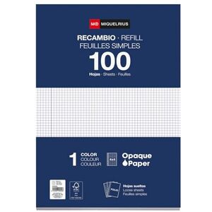 Miquelrius Nachfüllblock 215 x 309 mm, 100 karierte Blätter 4x4 mm mit Rand, Opakpapier 90 g/m², gelochte Nachfüllblätter für Ringordner, Schulmaterial für den Schulanfang Miquelrius Nachfüllblock 215 x 309 mm, 100 karierte Blätter 4x4 mm mit Rand, Opakpapier 90 g/m², gelochte Nachfüllblätter für Ringordner, Schulmaterial für den Schulanfang